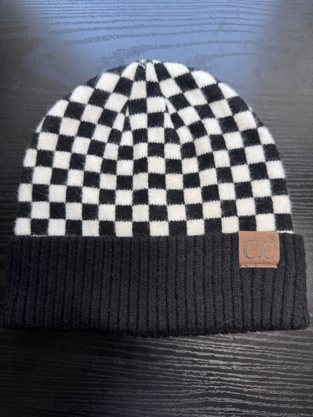 C.C Women Soft Warm Stretchy Checkered Pattern Ribbed Knit Beanie Hat
